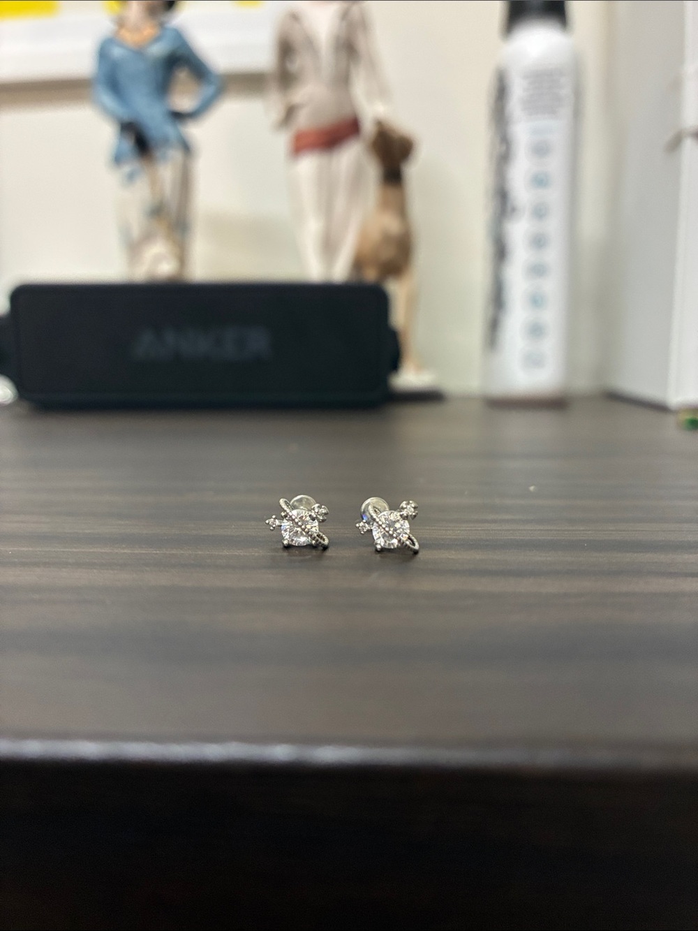Titanium Saturn Clear Crystal Stud Earrings - Classic Women Jewelry